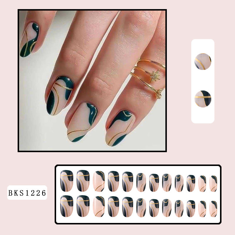 Wholesale Plastic Green French Gold Thread Nail Enhancement Patches